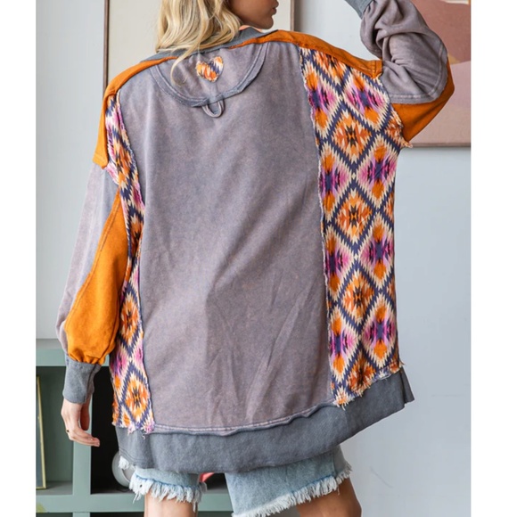 Oli & Hali Mineral Wash Tie Dye Love Patchwork Sweater Top - Picture 7 of 7